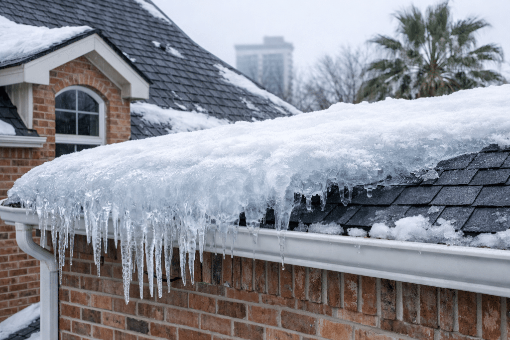 ice dam on a houston tx roof