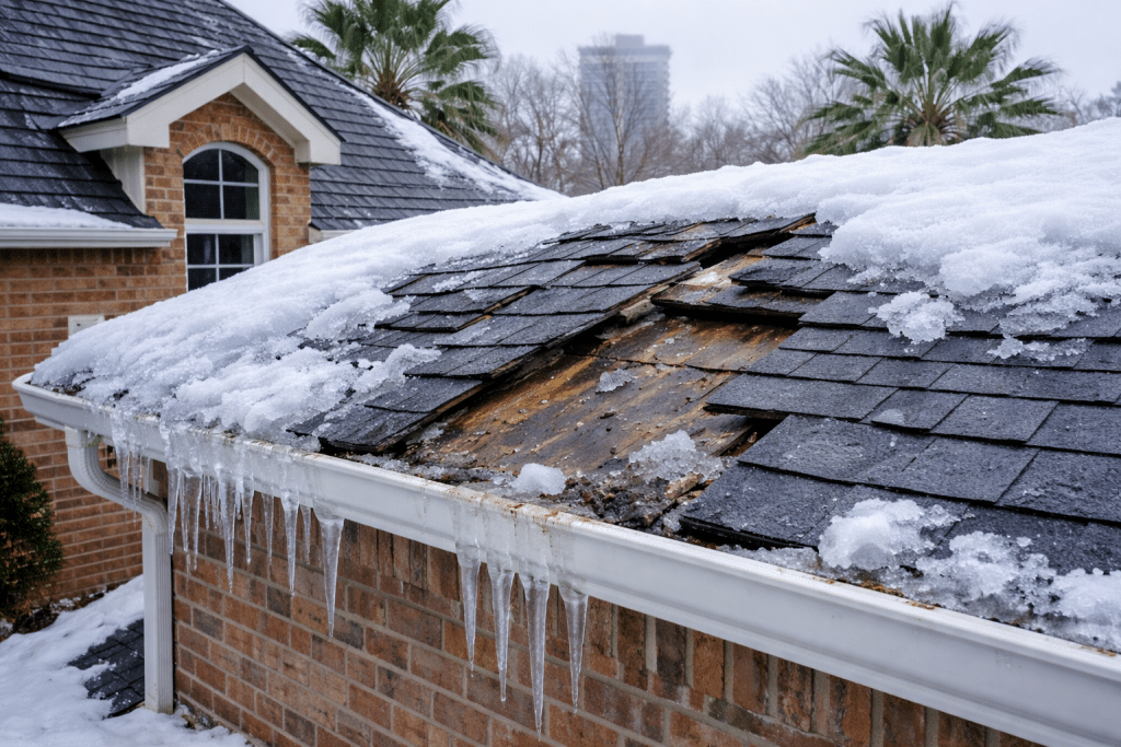 ice damaged roof in houston tx